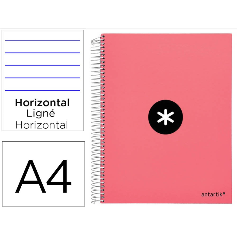 Cuaderno espiral a4 micro antartik tapa forrada 120h 90 gr horizontal 5 bandas 4 taladros color coral