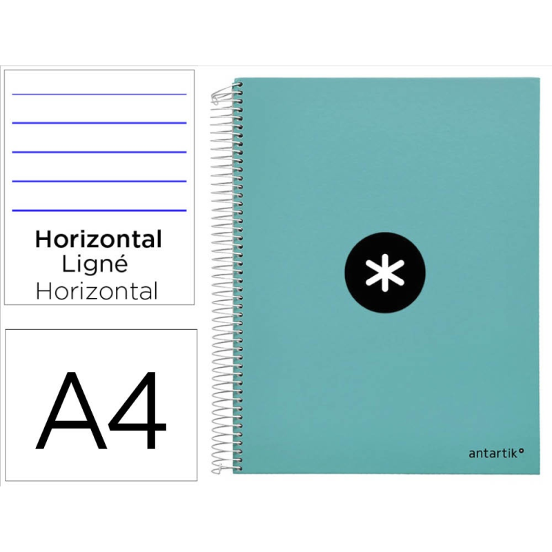 Cuaderno espiral a4 micro antartik tapa forrada 120h 90 gr horizontal 5 bandas 4 taladores color menta