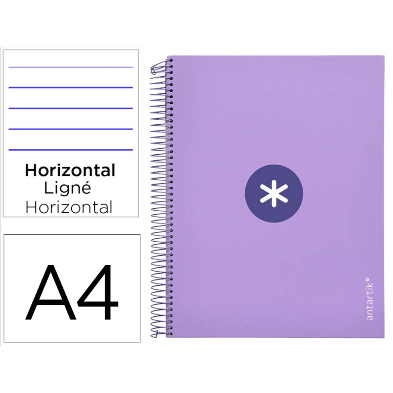 Cuaderno espiral a4 micro antartik tapa forrada 120h 90 gr horizontal 5 bandas 4 taladros color lavanda