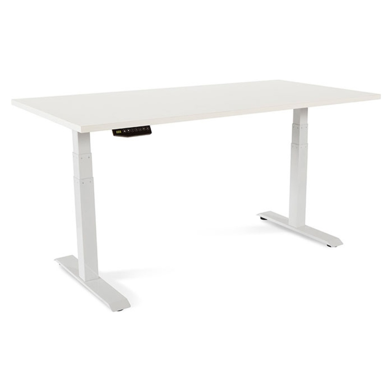 Mesa rocada regulable en altura electricamente hasta 129 cm estructura de acero tablero 160 cm color blanco