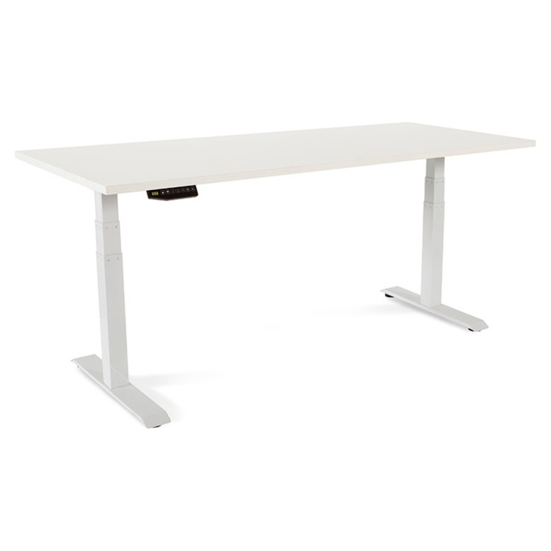 Mesa rocada regulable en altura electricamente hasta 129 cm estructura de acero tablero 180 cm color blanco