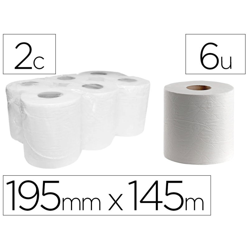 Papel secamanos dahi 2 capas celulosa gofrada 195 mm x 145 mt paquete de 6 rollos