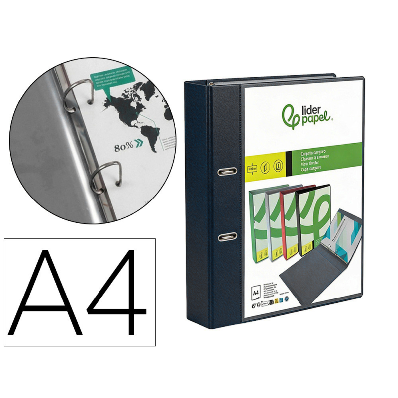 Carpeta liderpapel canguro 2 anillas 25 mm mixtas polipropileno din a4 negro opaco