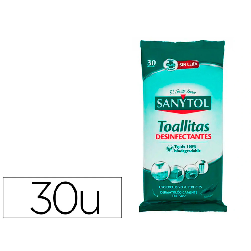Toallita desinfectante sanytol biodegradable paquete de 30 unidades