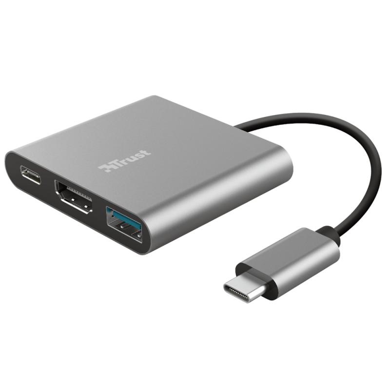 Adaptador trust dalyx 3 en 1 multipuerto usb-c / usb-a usb-c hdmi 2.0 color aluminio