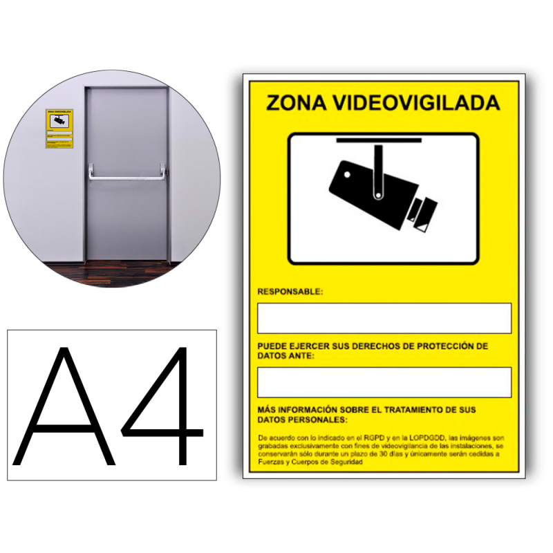 Pictograma archivo 2000 camaras de vigilancia en grabacion las 24 horas pvc amarillo luminiscente 210x297