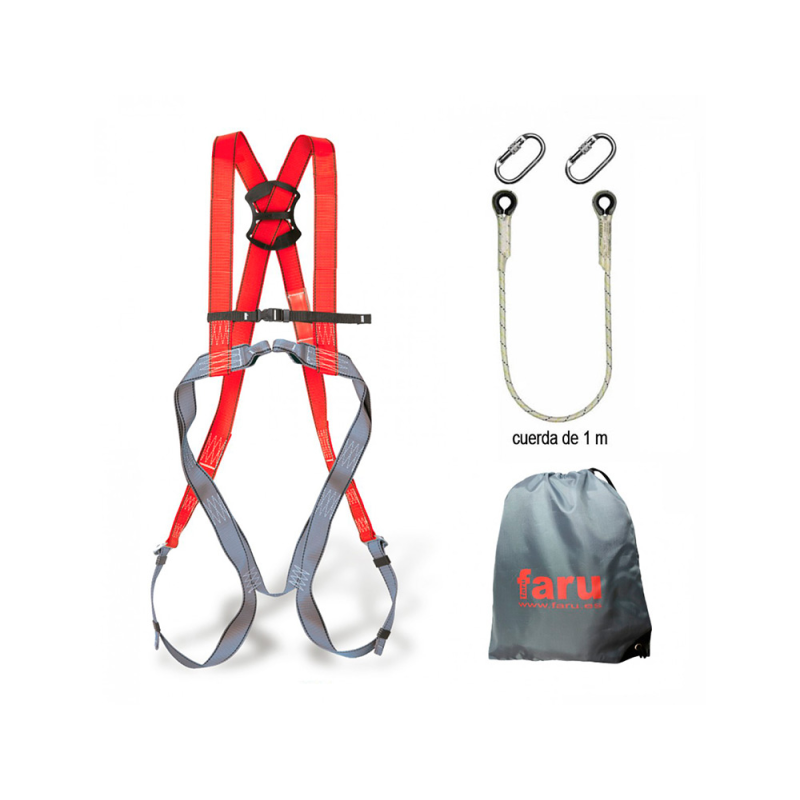 Conjunto anticaidas faru arnes p30f + cuerda c170 + 2 mosquetones virola + bolsa porta arnes