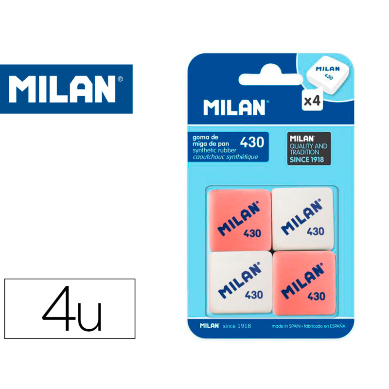 Goma de borrar milan 430 blister de 4 unidades