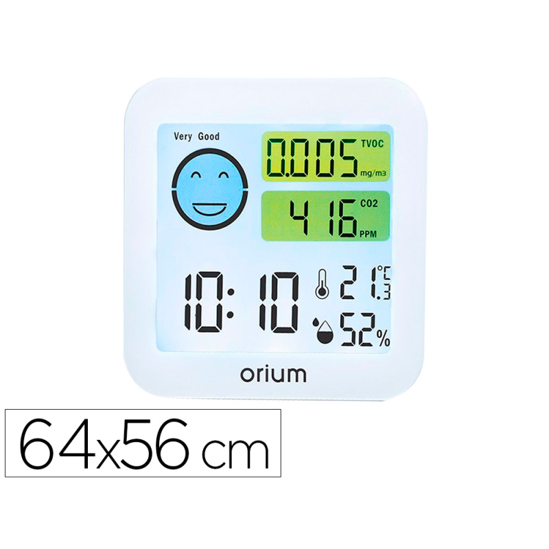 Medidor de aire orium quaelis 20 medidor de co2 y cov superficie 30 m2 pantalla lcd color blanco 8x2,5 x 8 cms