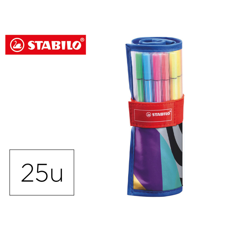 Rotulador stabilo punta de fibra pen 68 arty estuche rollerset de 25 unidades colores surtidos