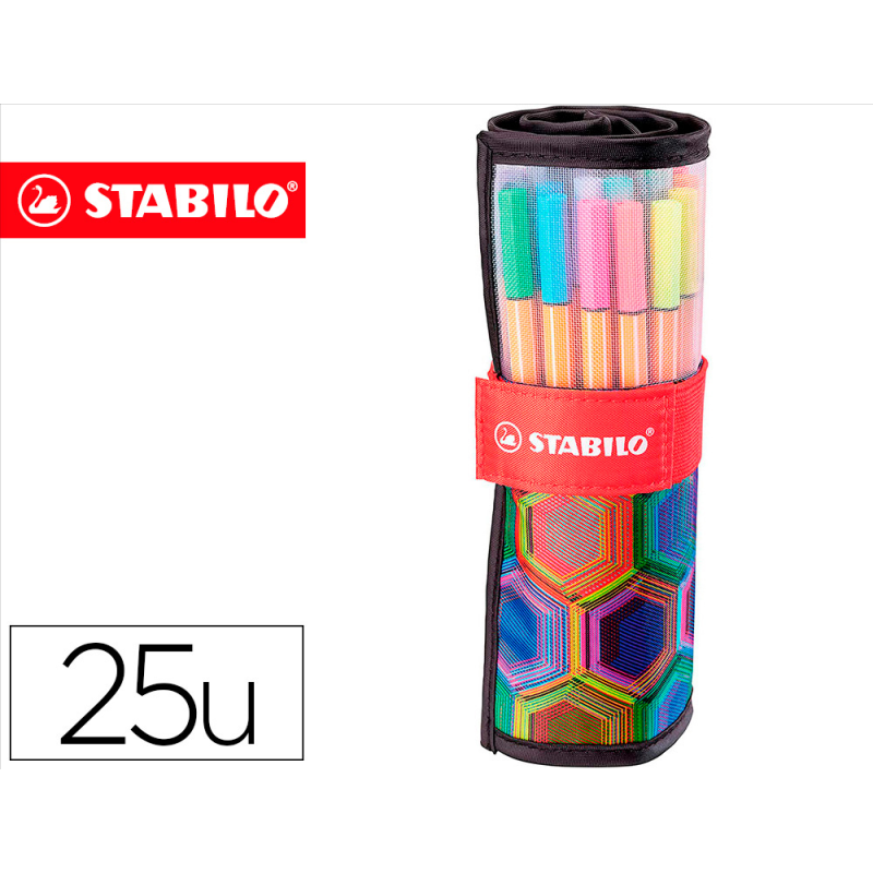 Rotulador stabilo punta de fibra point 88 art estuche rollerset de 25 unidades colores surtidos