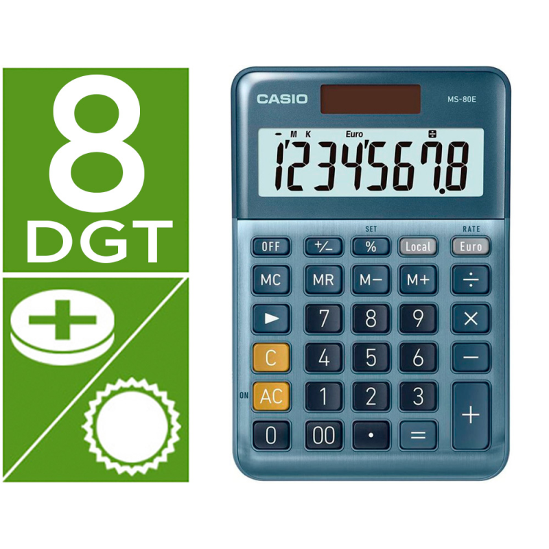 Calculadora casio ms-80e sobremesa 8 digitos tx +/- tecla doble cero color azul
