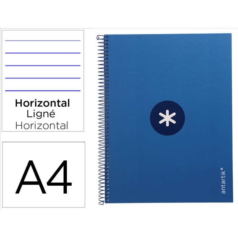 Cuaderno espiral a4 micro antartik tapa forrada80h 90 gr horizontal 1 banda 4 taladros color azul oscuro