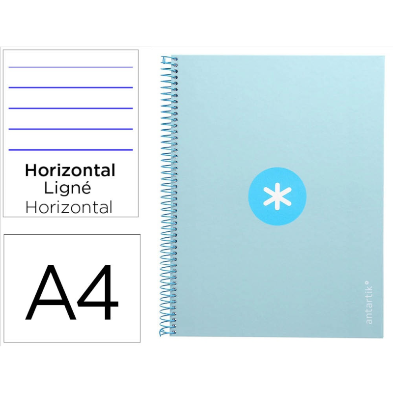 Cuaderno espiral a4 micro antartik tapa forrada80h 90 gr horizontal 1 banda 4 taladros color celeste