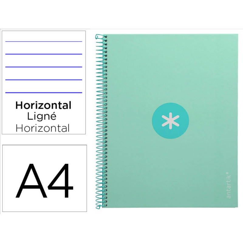 Cuaderno espiral a4 micro antartik tapa forrada80h 90 gr horizontal 1 banda 4 taladros color menta