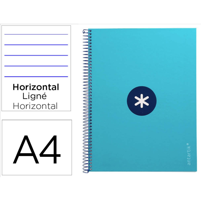 Cuaderno espiral a4 micro antartik tapa forrada80h 90 gr horizontal 1 banda 4 taladros color turquesa