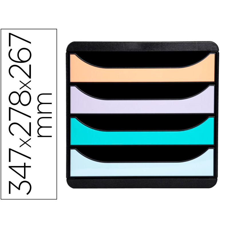 Fichero cajones sobremesa exacompta big-box aquarel negro 4 cajones colores pastel glossy