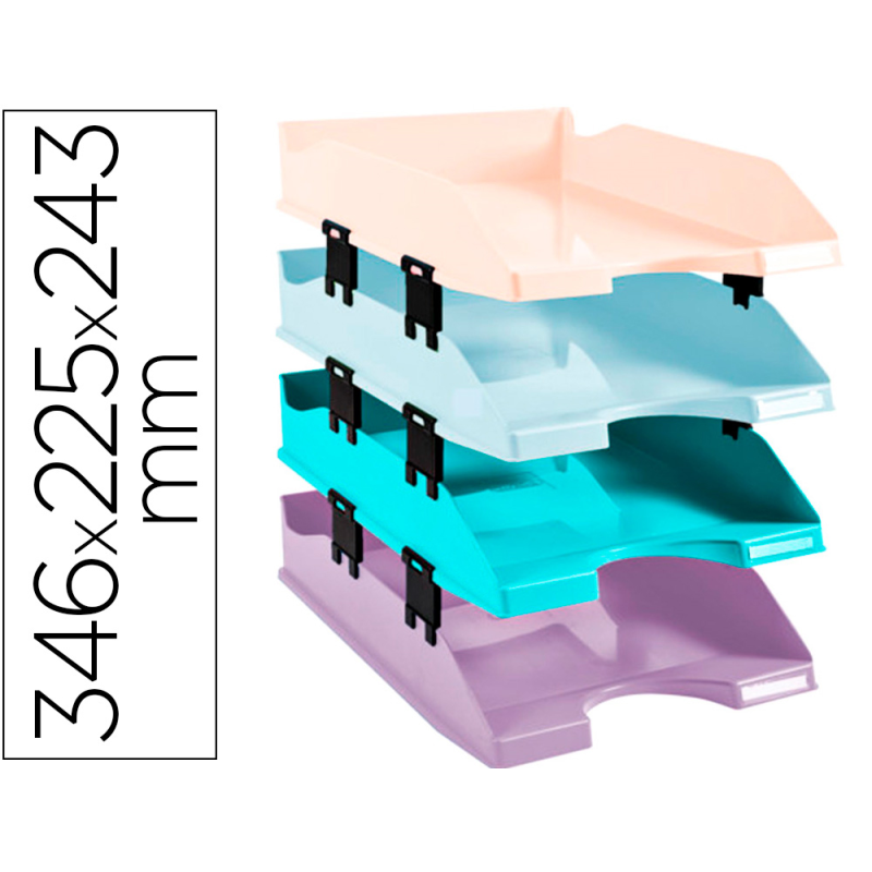 Bandeja sobremesa exacompta plastico aquarel set de 4 bandejas combo midi colores pastel 346x225x243 mm