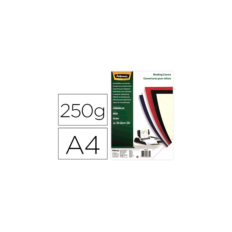 Tapa de encuadernacion fellowes din a4 carton brillo rojo chromolux 250 gr pack de 100 unidades