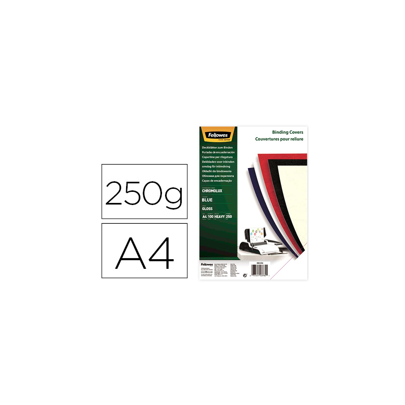 Tapa de encuadernacion fellowes din a4 carton brillo azul chromolux 250 gr pack de 100 unidades