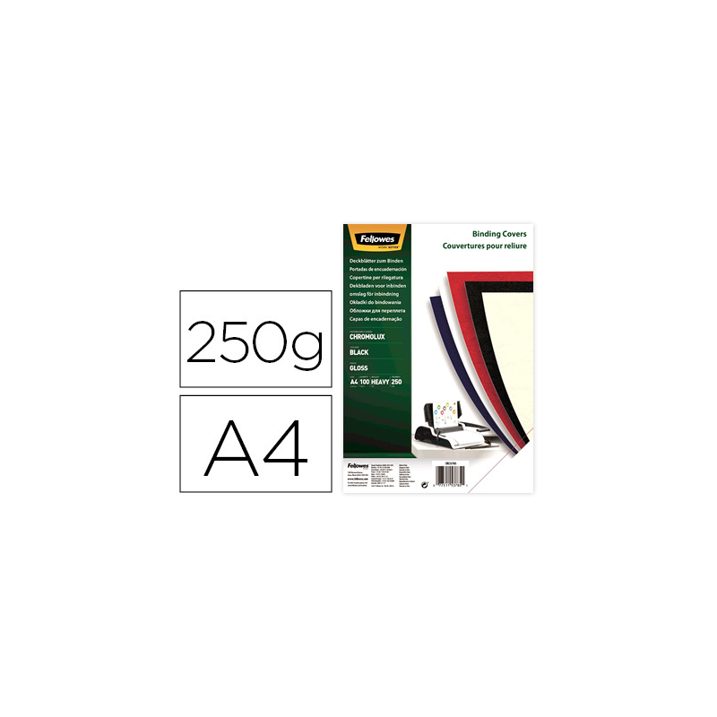 Tapa de encuadernacion fellowes din a4 carton brillo negro chromolux 250 gr pack de 100 unidades
