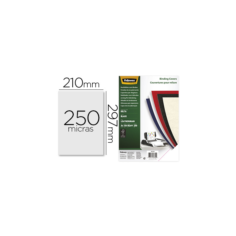 Tapa de encuadernacion fellowes din a4 carton similpiel cuero negro delta 250 gr pack de 100 unidades