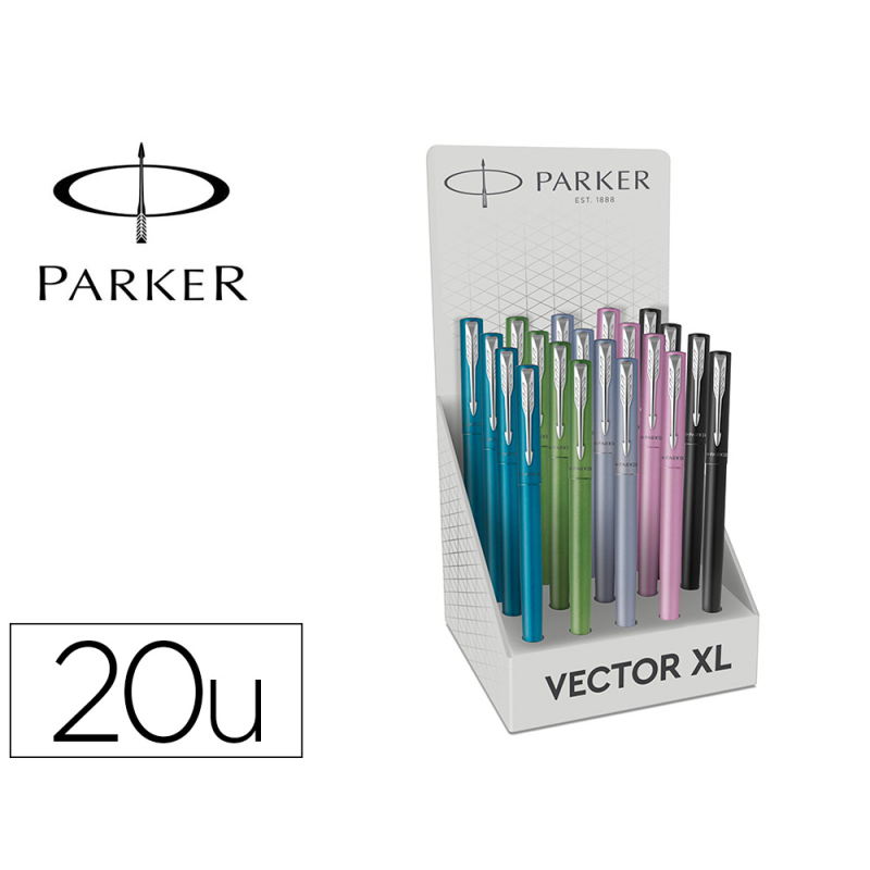 Pluma parker vector xl plumin f expositor de 20 unidades colores surtidos