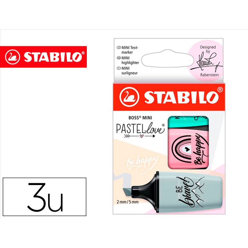 Rotulador stabilo boss mini pastel love estuche de 3 unidades pizca de menta/rubor rosa/toque de turquesa