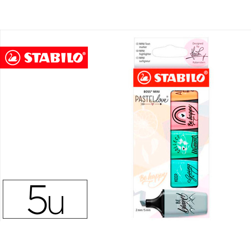 Rotulador stabilo boss mini pastel love estuche de 5 unidades colores surtidos