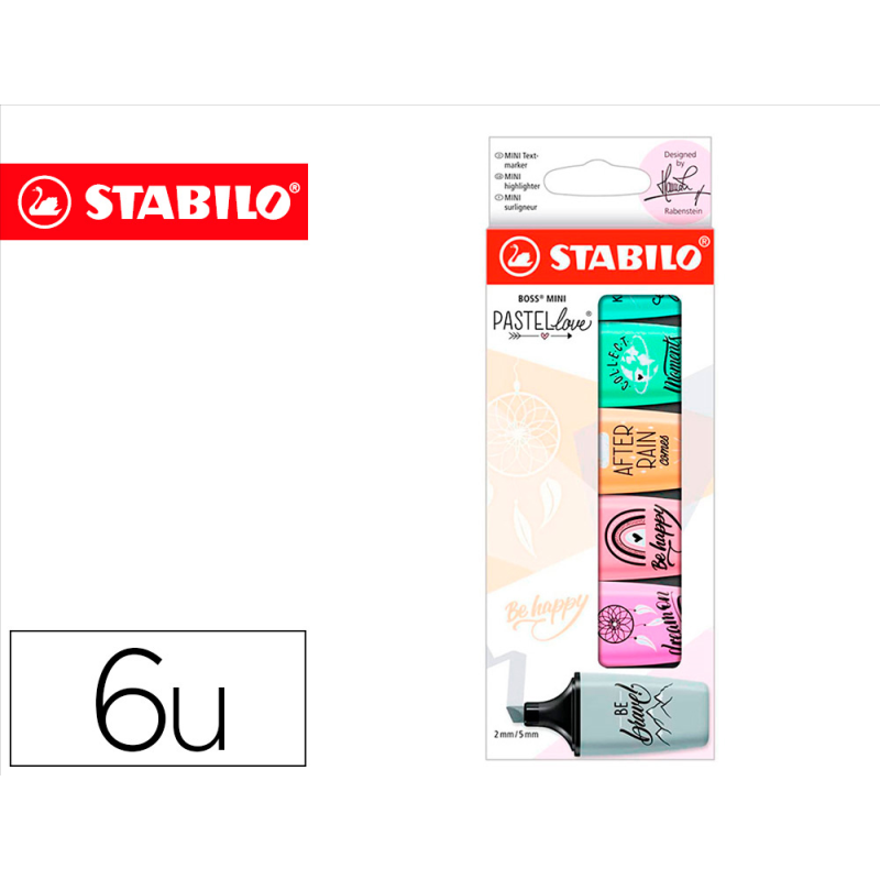 Rotulador stabilo boss mini pastel love estuche de 6 unidades colores surtidos
