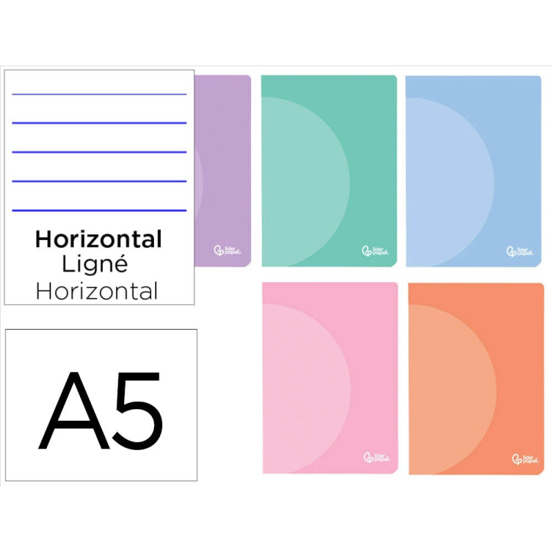 Libreta liderpapel 360 tapa de plastico a5 48 hojas 90gr horizontal con doble margen colores pastel