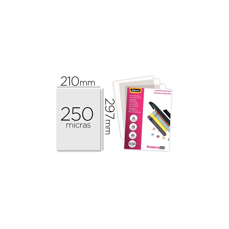 Bolsa de plastificar fellowes brillo din a4 250 mc pack de 100 unidades