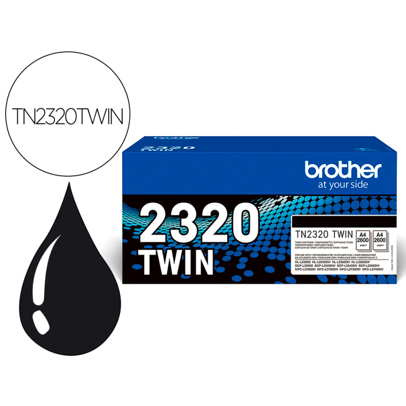 Toner brother tn-2320 dcpl2520dw /2540d/ mfcl2700dw / 2720dw / 2740dw negro 2600 paginas pack 2 unidades
