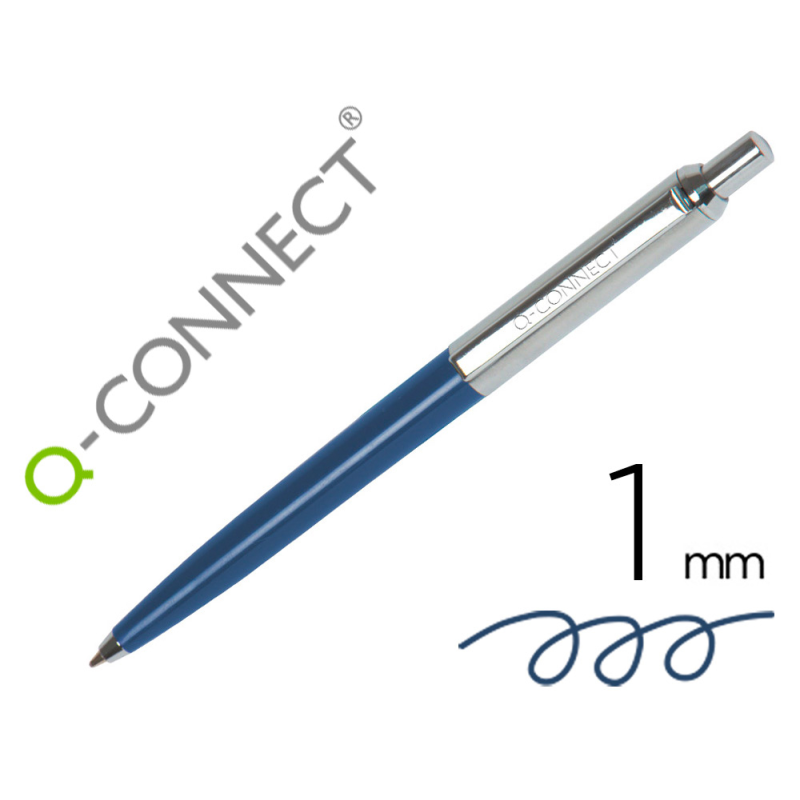 Boligrafo q-connect premium metalico retractil con clip color azul punta 1 mm