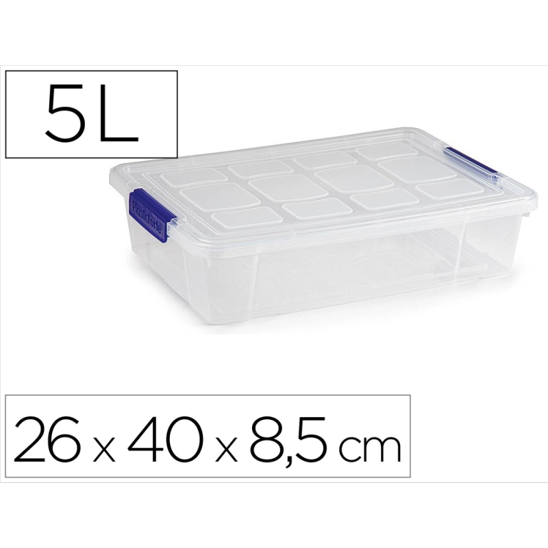 Contenedor plastico plasticforte 5 litros n 30 transparente con tapa 260x400x85 mm