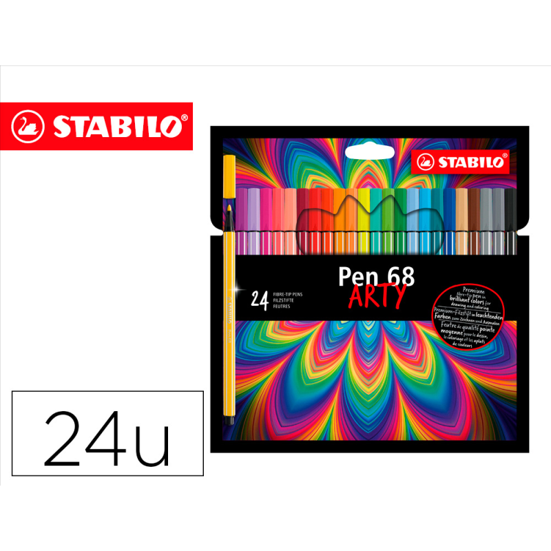 Rotulador stabilo acuarelable pen 68 arty line 1 mm estuche carton de 24 unidades colores surtidos