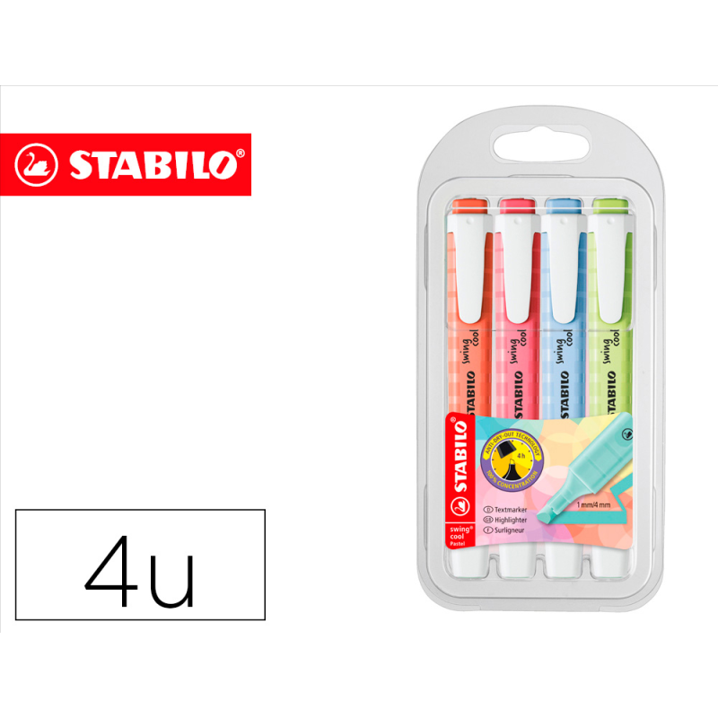 Rotulador stabilo fluorescente fino swing cool pastel estuche de 4 unidades colores surtidos