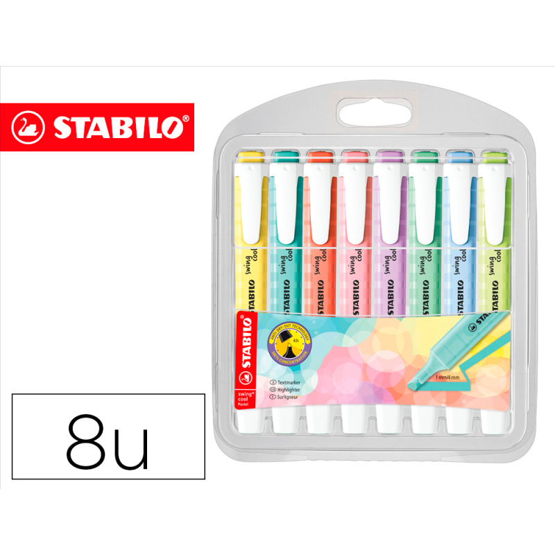 Rotulador stabilo fluorescente fino swing cool pastel estuche de 8 unidades colores surtidos