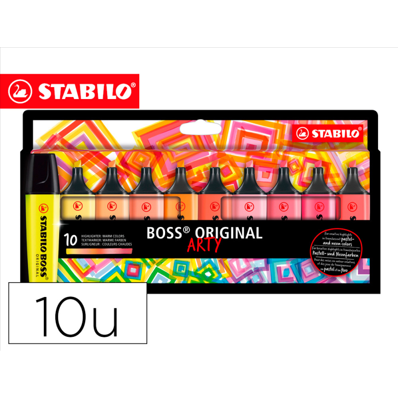 Rotulador stabilo boss fluorescente 70 arty line colores calidos estuche carton de 10 unidades colores