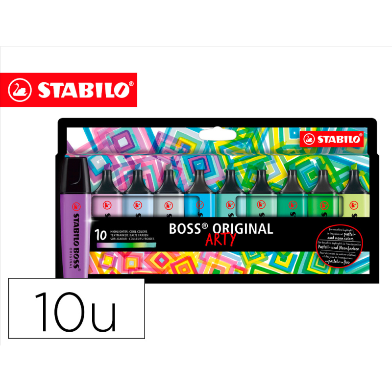 Rotulador stabilo boss fluorescente 70 arty line colores frios estuche carton de 10 unidades colores
