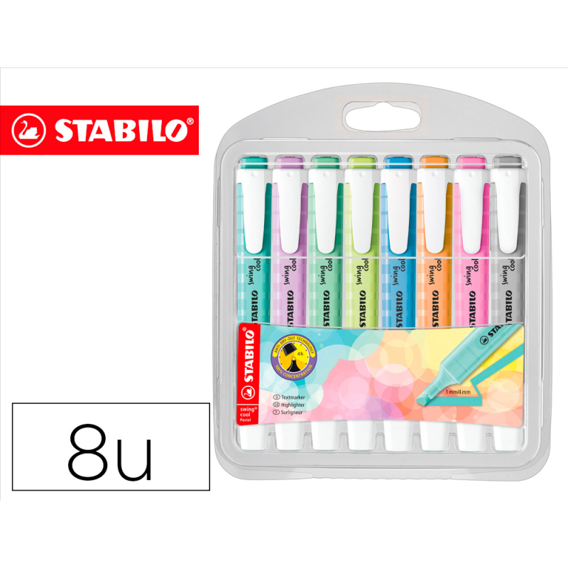 Rotulador stabilo fluorescente fino swing cool pastel estuche de 8 unidades colores surtidos