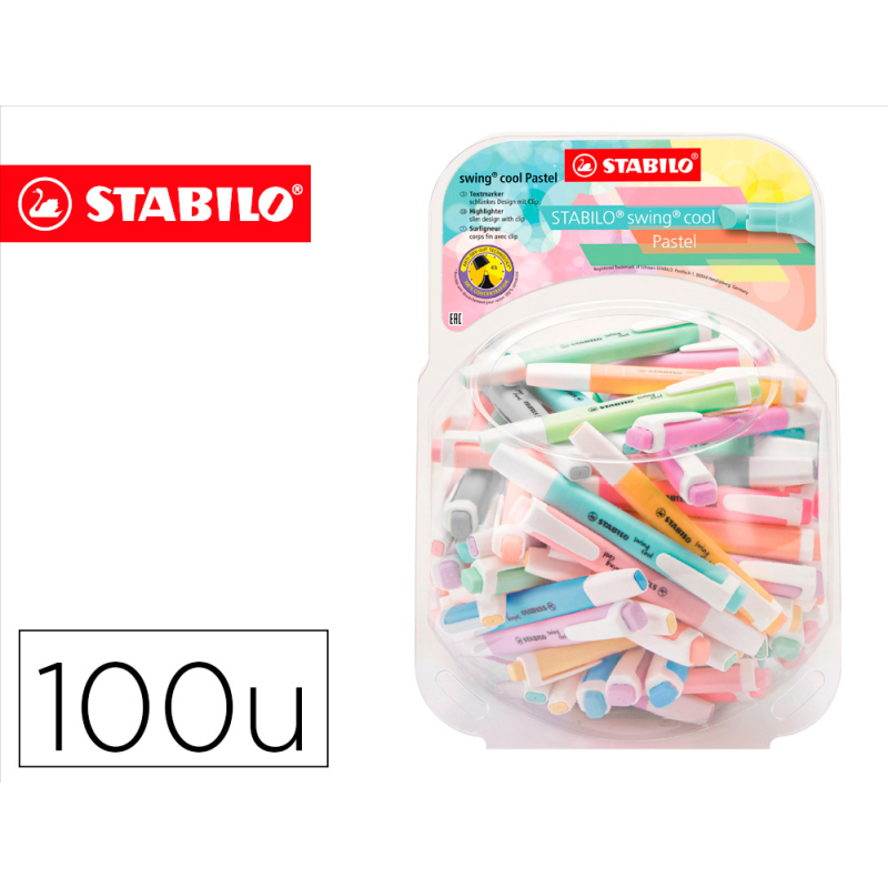 Rotulador stabilo fluorescente fino swing cool pastel bombonera de 100 unidades colores surtidos