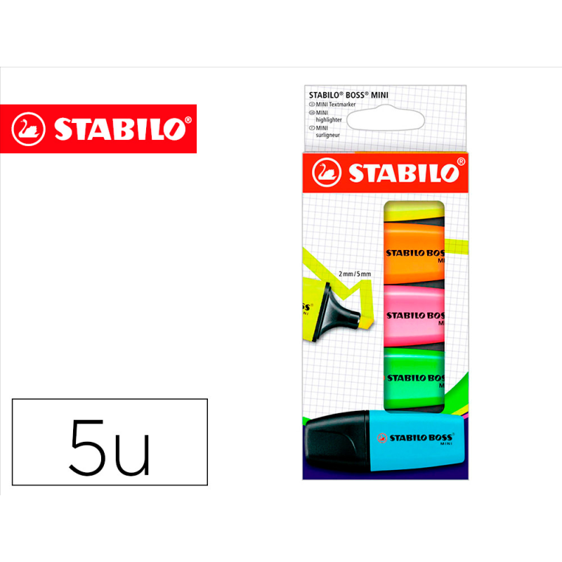 Rotulador stabilo boss mini estuche de 5 unidades amarillo /azul/naranja/rosa/verde
