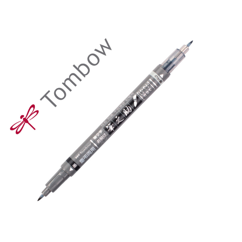 Rotulador tombow fudenosuke tinta base de agua doble punta blanda color gris/negro