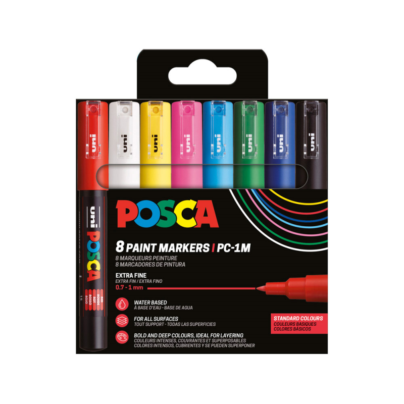 Rotulador uni posca pc-1m/8c marcador de pintura punta conica 0,7-1 mm estuche de 8 unidades colores basicos