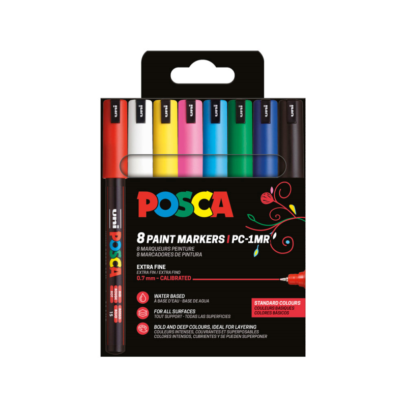 Rotulador uni posca pc1mr/8c marcador de pintura punta extrafina 0,7 mm estuche de 8 unidades colores basicos