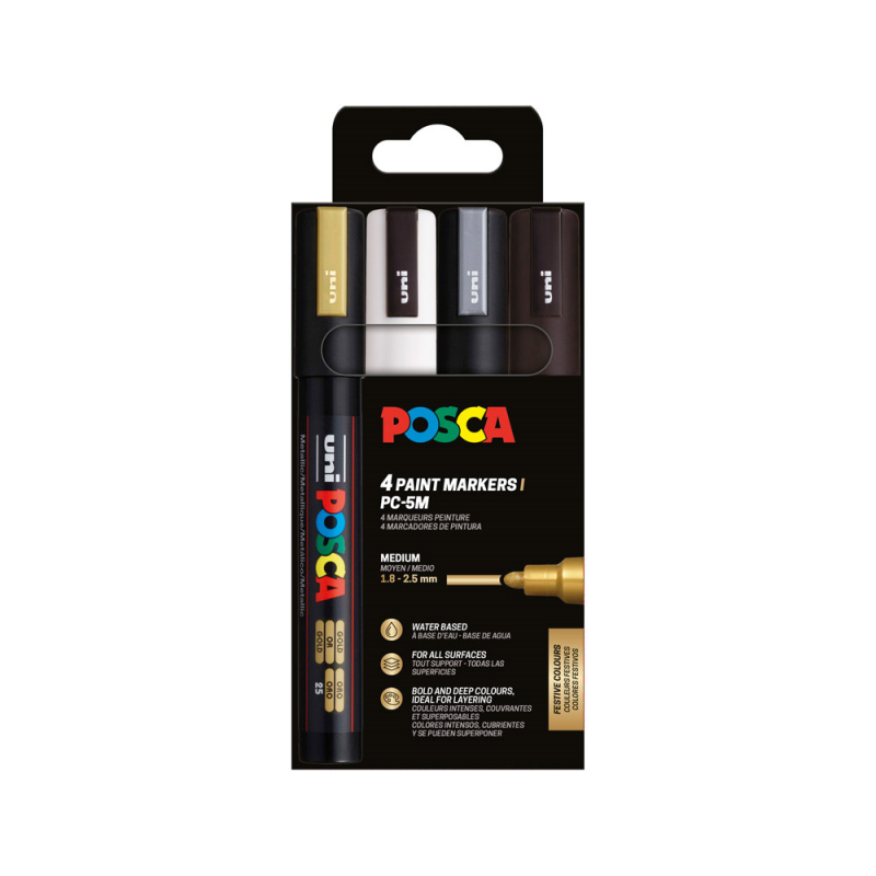 Rotulador uni posca pc-5m/4c marcador de pintura punta conica 1,8-2,5 mm gswb estuche de 4 unidades