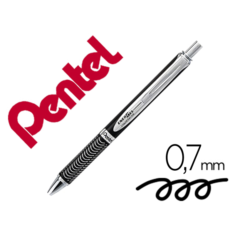 Boligrafo pentel energel bl407a retractil 0,7 mm tinta gel negra cuerpo metalico plata con estuche