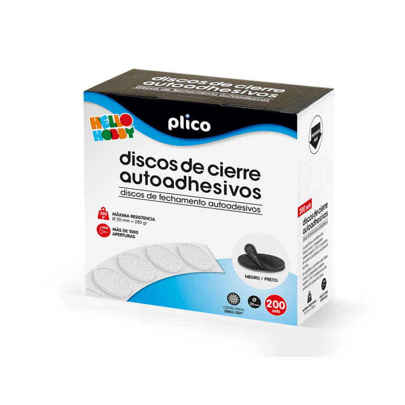 Disco de cierre plico velcro autoadhesivo 20 mm diametro color negro caja de 200 unidades