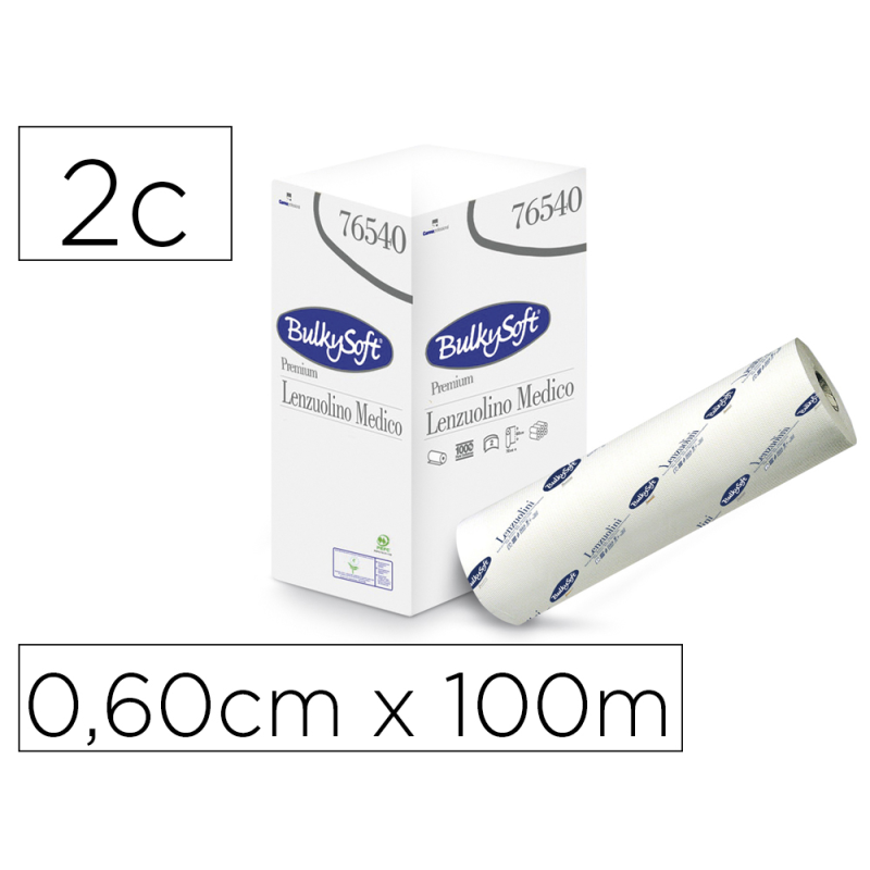Rollo papel para camilla bulkysoft liso 2 capas rollo 0,60 cm x 100 mt